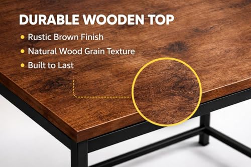 Image of Portable Wood & Metal Computer Desk | Modern Writing Table | Stylish Multipurpose Study Table Best for Home, School, Office Work & More | Ideal for Kids & Adults (Premium Brown)