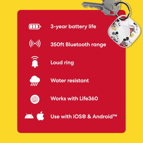 Image of Life360 Tile - Mickey Mouse - Bluetooth Tracker, Keys Finder and Item Locator for Keys, Bags and More. Phone Finder. Both iOS and Android Compatible. 1-Pack (White)