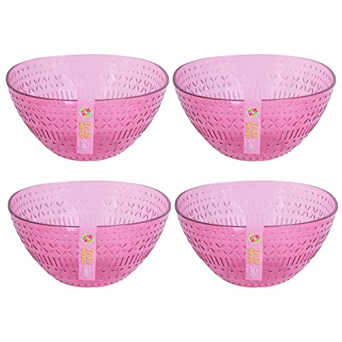 YöL Set of 4 Small Bowls Plastic Pink Aztec Design Reusable Summer Party BBQ Ice Cream Bowl Sundae Snack
