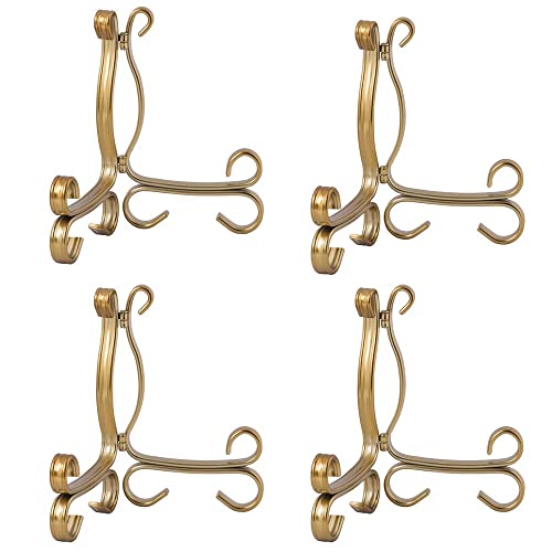 Mdesign Decorative Metal Display Easel, Cookbook Holder, And Plate Stand For Kitchen And Household Storage Of Tablets, Books, Plates, Pictures, Displays - 4 Pack - Aged Brass #TOP7