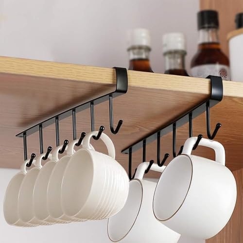 SDFLKAE Tazas Tazas Ganchos de Almacenamiento Bajo Estante Soporte para Tazas Utensilios de Cocina Corbatas Cinturón y Bufanda Colgar Estante Soporte Armario Base Armario 2 Piezas