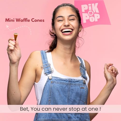 Image of Pik n Pop Almond Mini Waffle Cones 57g, Crispy Cones with Creamy Almond Filling & Chunks, Whole Wheat, Non-Meltable Ready-to-Eat Snack, 100% Eggless