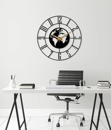 Image of AVVIC MART Wall Clock Stylish Metal Analog Wall Clock for Living Room, Bedroom, Office, Kitchen, Home and Hall | Antique Fancy Big Size Modern Wall Watch (Black(DA-125), 50 CM)