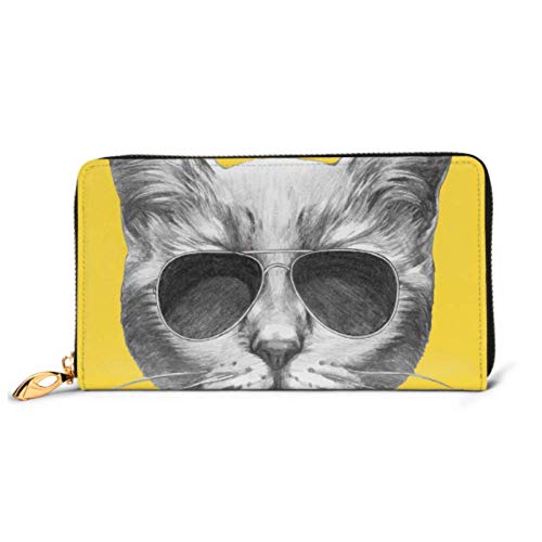 Preisvergleich Produktbild JHGFG Mode Handtasche Reißverschluss Brieftasche Porträt Katze Sonnenbrille Telefon Kupplung Geldbörse Abendkupplung Blockieren Leder Brieftasche Multi Card Organizer