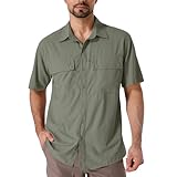 Asfixiado Hemd Herren Kurzarm Safari UPF50+ UV Schutz Wanderhemd Herren Funktionshemd Outdoorhemd Atmungsaktiv Schnelltrocknend Hemd（Grey Green S）