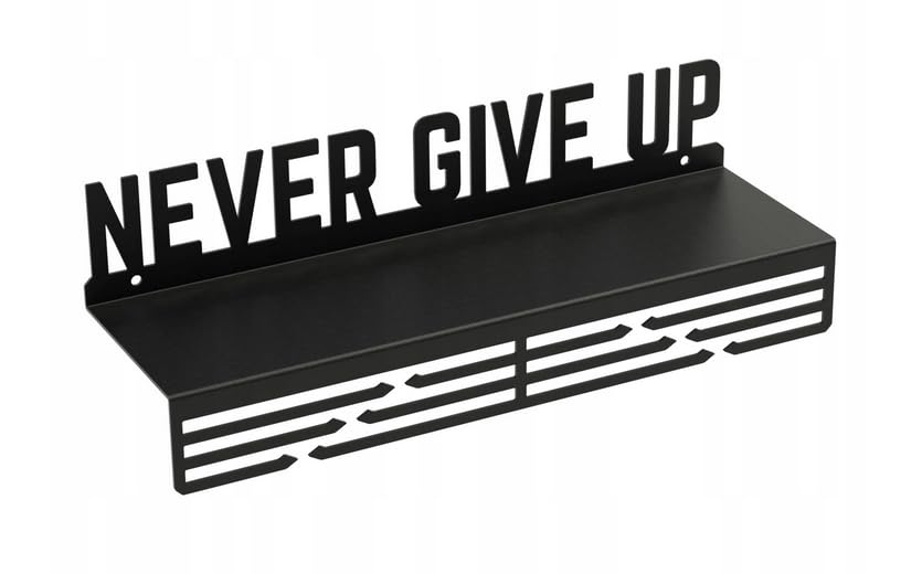 Sellon24® Medaillenhalter Never Give Up mit Regal für Pokale, Medaillen - Aufhänger Schwarz,...