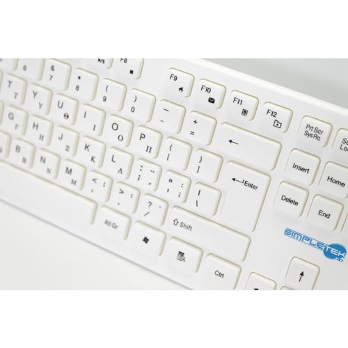 Simpletek - Zestaw myszy i klawiatury bezprzewodowej 2,4 G, grecki układ GR | grecka klawiatura QWERTY z klawiaturą numeryczną ergonomiczna mysz 3 przyciski odbiornika USB