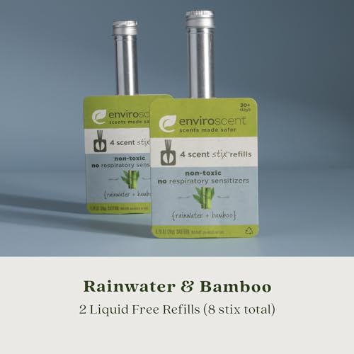 Enviroscent Non-Toxic Air Freshener for Home (Rainwater & Bamboo) Essential Oil Diffuser | Air Freshener & Room Freshener | Home Fragrance Last Over 30 Days | 8 Scent Stix Refills