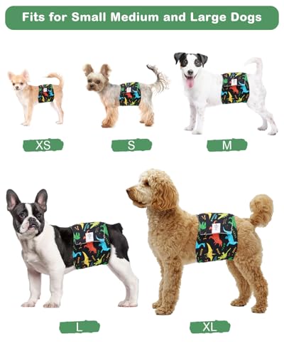Image of CuteBone Dog Diapers Male 4 Pack Puppy Wraps Reusable Doggie Belly Bands for Male Dogs Small Medium Large