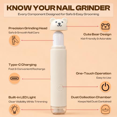 Image of Baby Nail Trimmer Rechargable | New Born Essentials | Baby Nail Cutter New Born 0-12 Months | 6 Filer Heads Adjustment |1 Year Warranty |Teddy Paw