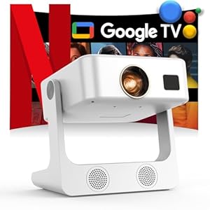 Outdoor-Projector-4K [1200 ANSI/Google TV/Voice Control] Smart Projector with WiFi 6 and Bluetooth, 10,000+ Apps, AI Focus Portable Proyector with Netflix, Sovbio 1080P Audio Movie Home [180° Stand]