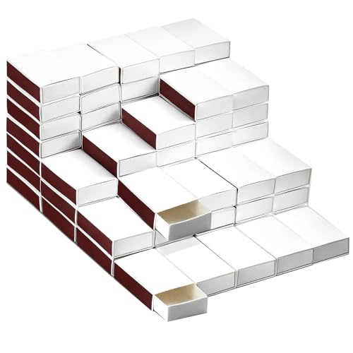 100 PCS Blank Match Boxes (No Matches) 2.28 x 1.41 x 0.59 Inch Bulk Blank Matchboxes DIY White Storage Containers Holders with Double-Sided Striker for Wedding Bridal Baby Shower Birthday Party