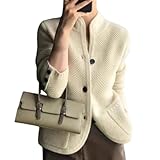 Nbzsmlkn Women's Knitted Cardigan Jacket with Button,Women's Casual Long Sleeve Button Down Cardigan Sweater Knit Outwear,Stand Neck Loose Knit Sweater Jacket (Beige,M)