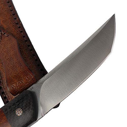 Masalong Kni201 Fixed Straight Knife D2 Keel Strength Steel, Desert Ironwood Handle, Vegetable Tanned Leather #TOP7