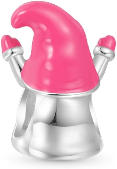 GNOCE Valentines Day Pink Heart Gnome Charm Bracelet for Women, S925 Sterling Silver Pendant Charm for Women Wife, Valentine‘s Day, Mother’s Day Jewelry