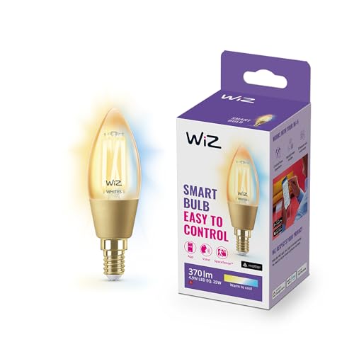 WiZ Tunable White Amber LED Lampe E14 (370 lm), 25 W Filament Lampe im Vintage Design bernsteinfarbenem dimmbarem Licht, smarte Lichtsteuerung ĂĽber WLAN per Stimme/App