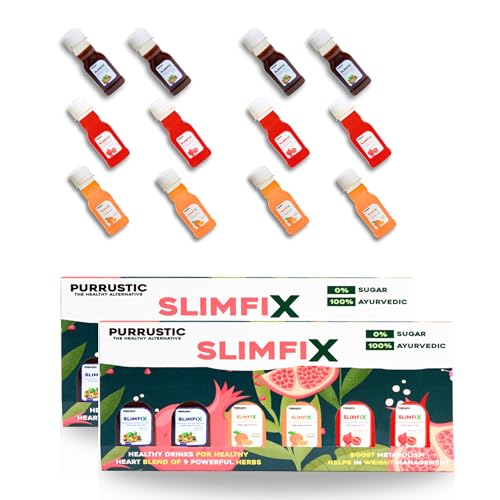 Image of SLIMFIX - Ayurvedic Weight Loss Juice with 9 Herbs, Control Metabolism and Digestion, Natural Juice from Triphala, Turmeric & Dandelion, No Added Sugar (12 Bottles of 60ML Each, 12 days)