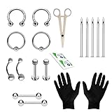 BodyJ4You 20PC Professional Piercing Kit BCR CBR Labret Belly Nipple Nose Lip 14G Steel Body Jewelry