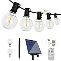 ShineU 58FT Solar String Lights Waterproof with Remote, G40 LED Dimmable Globe Outdoor Lights for Patio with 27 Edison Vintage Shatterproof Bulbs, Connectable Backyard Lights for Bistro, Porch