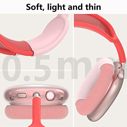 Image of Silicone Case Cover for AirPods Max 2 / AirPods Max Headphones (Pink) | Clear Soft TPU Ear Cups Cover /Ear Pad Case Cover /Headband Cover for AirPods Max,Transparent Accessories for Apple AirPods Max