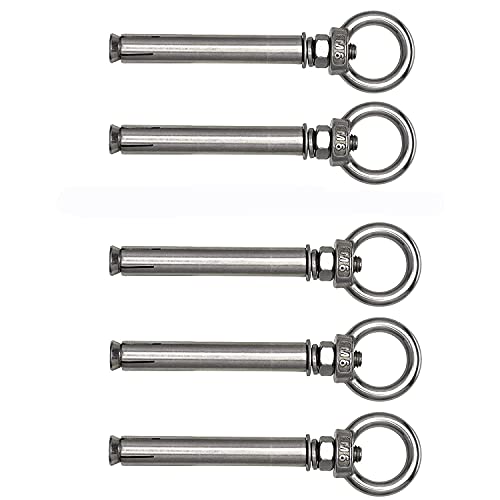 Expansion Eyebolt M6 X 80mm，5pcs Expansion Bolts 304 Stainless Steel Ring Lifting Bolt with Eye Anchor Concrete Heavy Duty Ring Screw Closed Hook Anchor Bolt，Concrete Eye Bolt