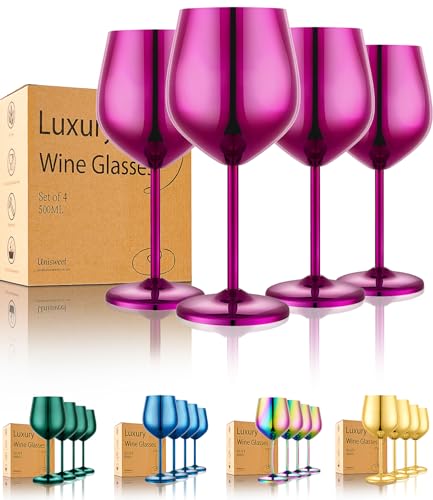 UNISWEET Stainless Steel Wine Glasses Set of 4 Unbreakable