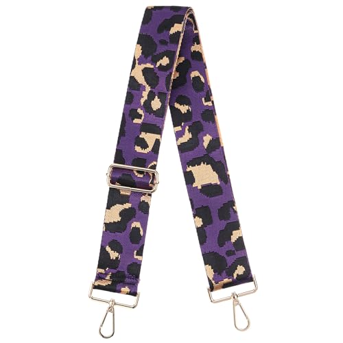 Image of uxcell Purse Strap Replacement, 31-51inch Adjustable Polyester Leopard 2inch Wide Crossbody Shoulder Strap for Handbag Guitar(Purple, Gold Buckle)