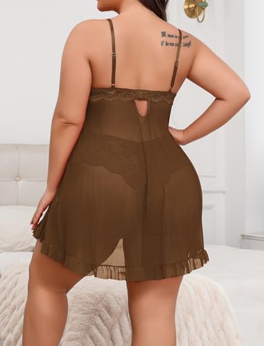 Image of Avidlove Plus Size Lingerie for Women Sexy Lingerie Dress Lace Babydoll Lingerie V-Neck Open Front Strap Nightdress