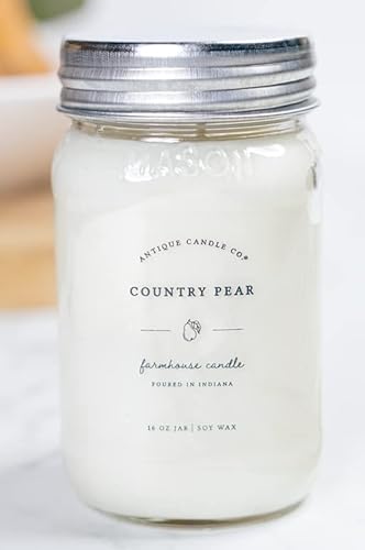 Antique Candle Co.® Country Pear 16 Ounce Soy Wax Candle, 80 Hour Burn Time, Cotton Wick, Mason Jar Candle (Country Pear By Cotton Stem) #TOP16