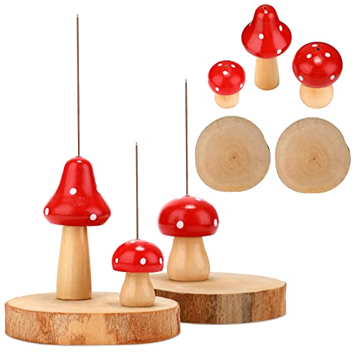3 Pcs Mini Mushroom Incense Holder Decors Set Red Spot Mushroom Insencents Holder With 2 Pcs Rustic Wood Slices Tray Cute Incense Stick Holders Mushroom Decor Aesthetic Gift For Mother Friends Family #TOP14