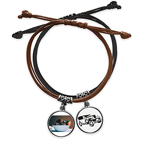 Bracelet photo en cuir et corde tressée avec motif fruits frais la photogrephy