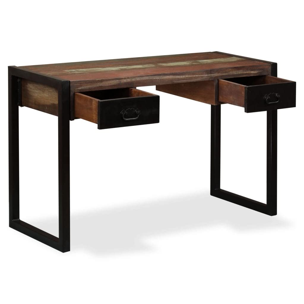 Scrivania Legno Massello di Recupero con 2 Cassetti 120x50x76 cm, Tavolo Scrittoio per Ufficio e Casa, Consolle con Ripiano, Mobile per Studio, Postazione PC Gaming Salvaspazio