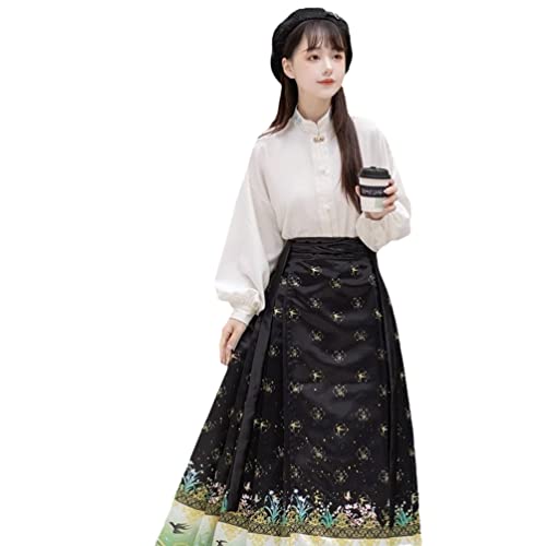 Jupe hanfu plissée avec visage de cheval pour femme ensemble chemise vintage ch