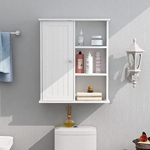 Treocho Bathroom Wall Cabinet, Medicine Cabinet With Door And Open Shelf, Wall Mounted Storage Organizer For Bathroom, White #TOP3