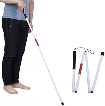 48.8 Inch Folding Blind Cane Walking Stick Reflective Red and White Aluminum Cane Non-Slip Guide Walking Stick for Blind and Visually Impaired People