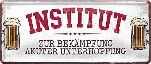 Retro Blechschild 'Institut zur Bekämpfung von Unterhopfung' – Witzige Geschenkidee für Bierliebhaber 🍻 | 28x12 cm Vintage-Dekoration – Bild 6