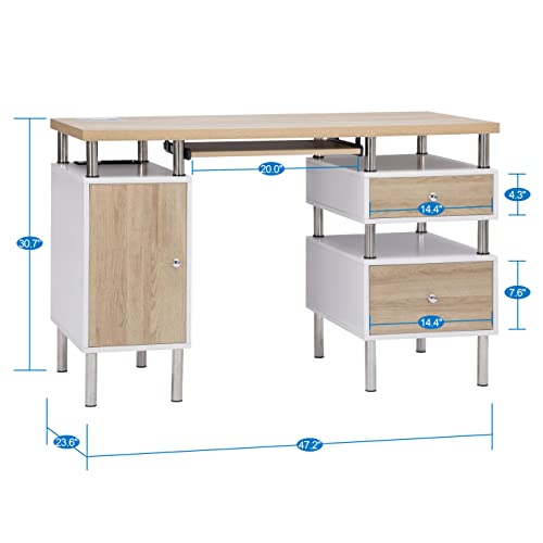 Elani 2-Drawer Contemporary Two-Tone Small Desk With Storage, Computer Table Desk With Drawers For Home, Office Desk With Drawers, Wooden Computer Desk/Writing Desk With Drawers - White, Natural #TOP1