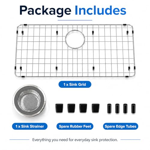 iPEGTOP Sink Bottom Grid, Stainless Steel Sink Protector 27-1/2" x 13-1/2" Rear Drain Hole with Corner Radius, Sink Grate Rack for Bottom of Kitchen Sink Single Bowl with Hole Cover, One-Piece by iPEGTOP - Used condition - Image 9
