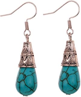 Yazilind Jewelry Amazing Tibetan Silver Green Waterdrop Rimous Turquoise Dangle Earrings for Women