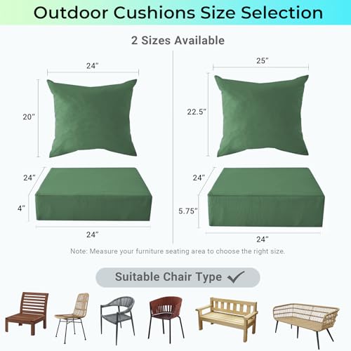 Image of IPYNBAP Outdoor Cushions for Patio Furniture,Outdoor Seat Cushion Set 24 x 24 x 4 Inch,Waterproof & Fade Resistant Outdoor Chair Cushions,Deep Patio Chair Cushion with Removable Cover,ForestGreen