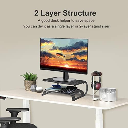 Suptek Monitor Stand Riser for Computer, Laptop, Printer, Notebook and All Flat Screen Display with Vented Metal Platform and 160mm Height Underneath Storage (160mm(H))