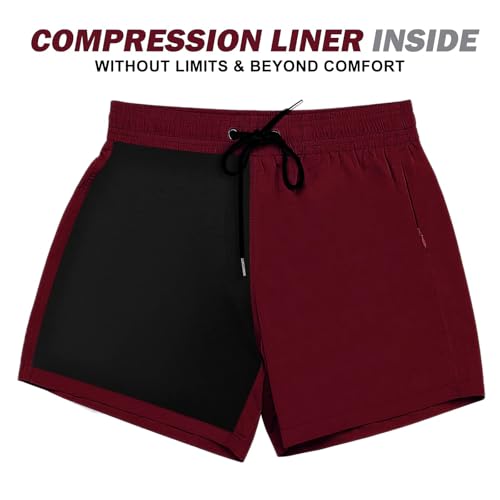 Image of BRISIRA Mens Swim Trunks Swim Shorts Quick Dry 5 inch Inseam Beach Shorts with Compression Liner and Zipper Pocket