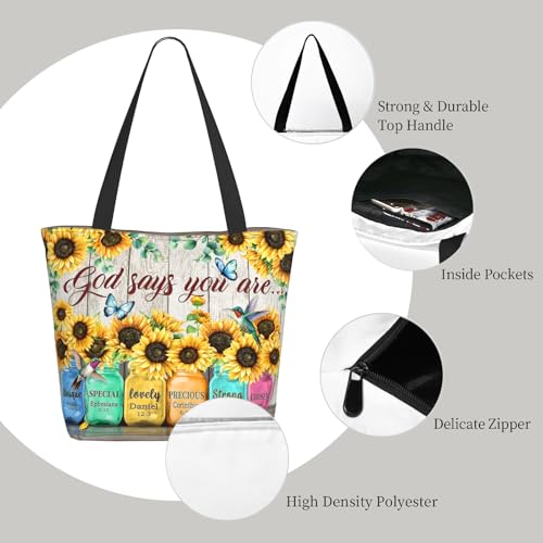 Tote Bag for Women with Zipper, Everyday Carry, Large Capacity Reusable Shopping Bag for Groceries & Travel2