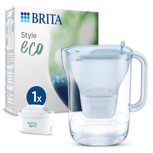 BRITA Wasserfilter-Kanne Style eco gletscherblau (2,4l) inkl. 1 MAXTRA PRO All-in-1 Kartusche nachhaltig/reduziert Kalk, Chlor & Verunreinigungen