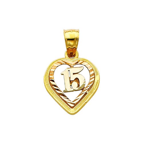 The World Jewelry Center 14k Tri Color Gold 15 Años Heart Pendant with 1.5mm Valentino Diamond Cut Chain Necklace2