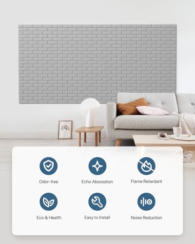 Kuchoow Soundproof Wall Panels, Sound Proof Panels for Wall,12 Pack Acoustic Panels Sound Absorbing Self Adhesive, Brick Acoustic Wall Panels for Home, Room, Ceiling, 12"×12"×0.4",Gray