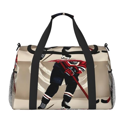 Hockey Sports print Carry on Luggage for Women Men Shoulder Weekender Crossbody Bag for Yoga Travel Must Haves