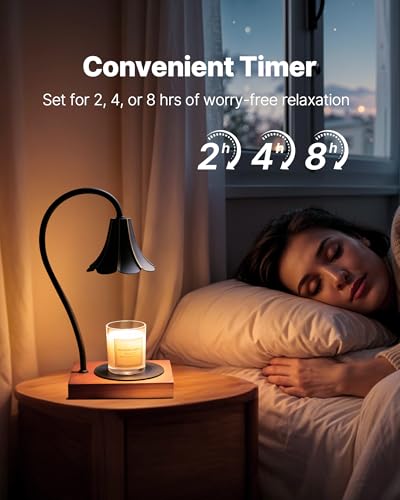 Candle Warmer Lamp with Timer & Stepless Dimmable, Electric Warmer Lamp for Jar Candles, Mid Century Modern Black Wax Melt with 2 Bulbs, Retro Decor House Warming Birthday Gifts - image 4