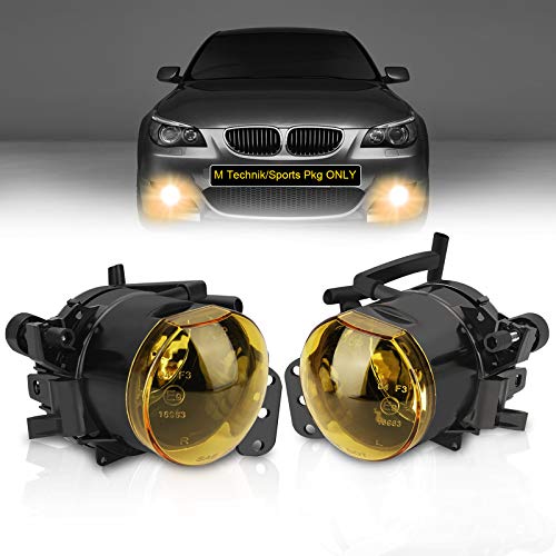 TangMiGe Fog Lights Lamps for 2004-2010 BMW 5 Series (E60 E61, 525i 525xi 528i 528xi 530i 530xi 535i 535xi 545i 550i), All For M-package/Technik Sports Package Bumper Models Only, 1 Pair, Yellow Lens