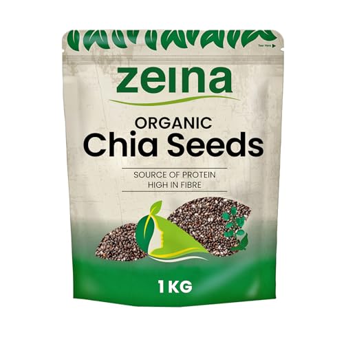 Zeina Organic Chia Seeds (1Kg) - Freshly Packed Natural Organic Raw Chia Seeds Source of Protein and Fibre for Vegetarian and Vegan Diets, Kosher Approved